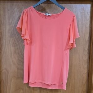 Calvin Klein Coral Ruffle Sleeve Blouse